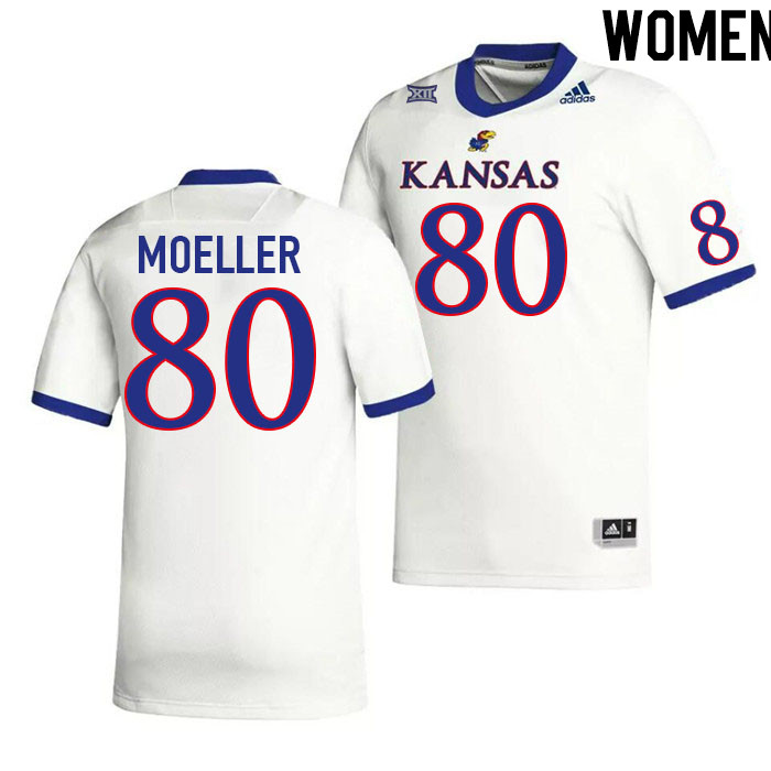 Women #80 Mack Moeller Kansas Jayhawks College Football Jerseys Stitched Sale-White - Click Image to Close